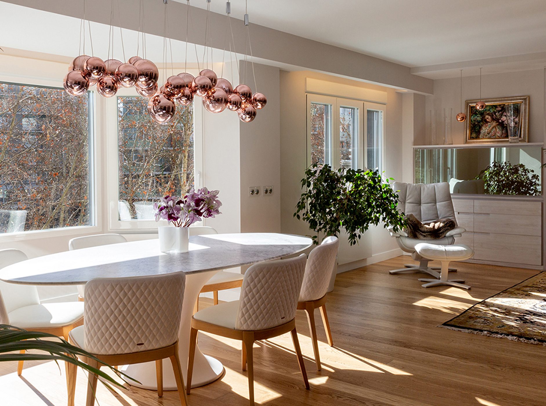 Salón decorado con plantas de interior